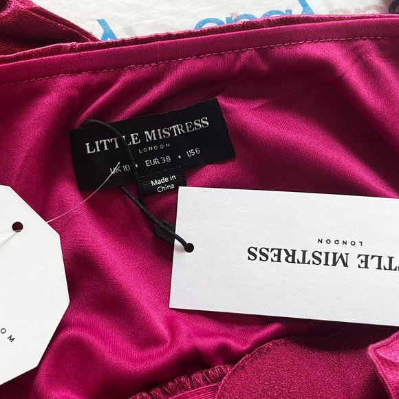 NWT! Fuchsia Pink Satin Wrap Dress By Little Mistress, Spring Wedding! Sz. 6 - Picture 5 of 8